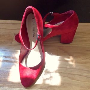 Via Spiga red suede block heel mary-Jane